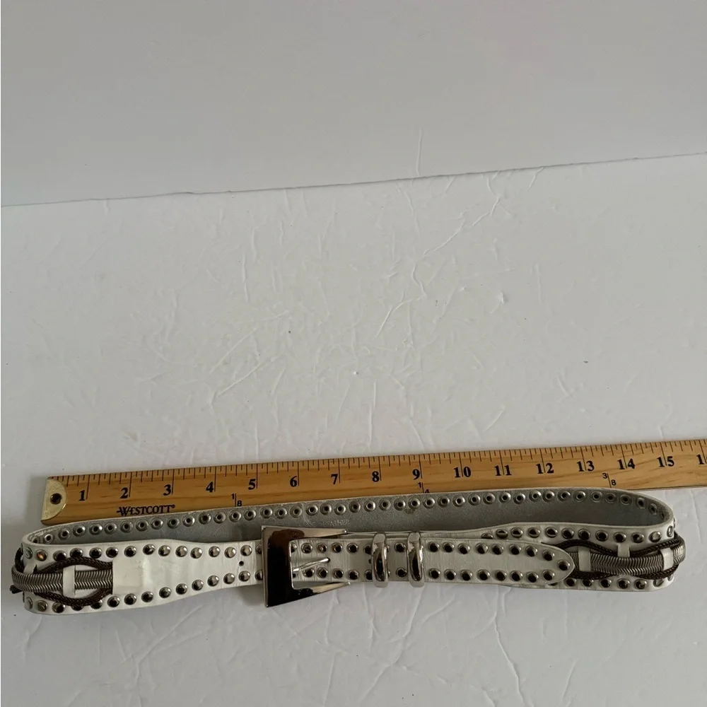 Genuine Leather White Studded Belt Western Cowgirl Country Women - Size M